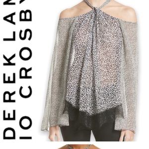 Derek lam ivory cold shoulder bell sleeves halter top size 2 pristine condition
